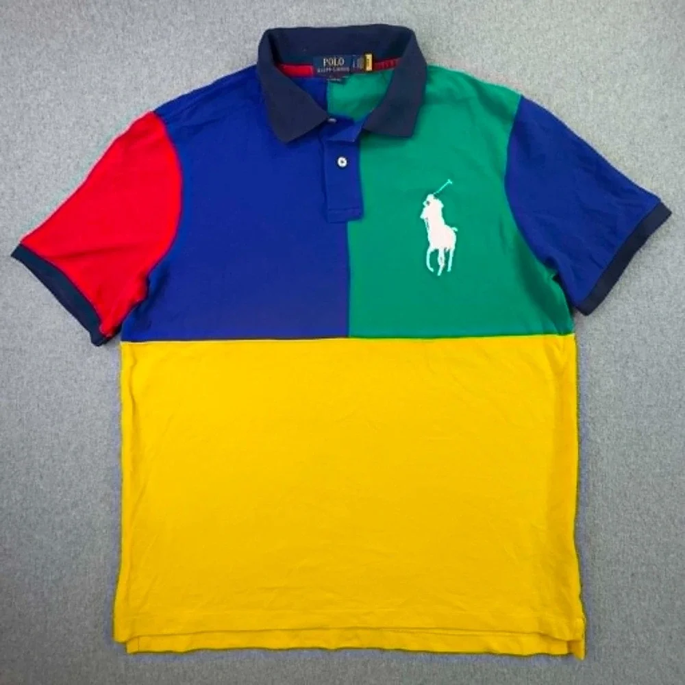 Polo Ralph Lauren Polo Shirt Mens Large Multi Color Block Big Pony Classic Fit
